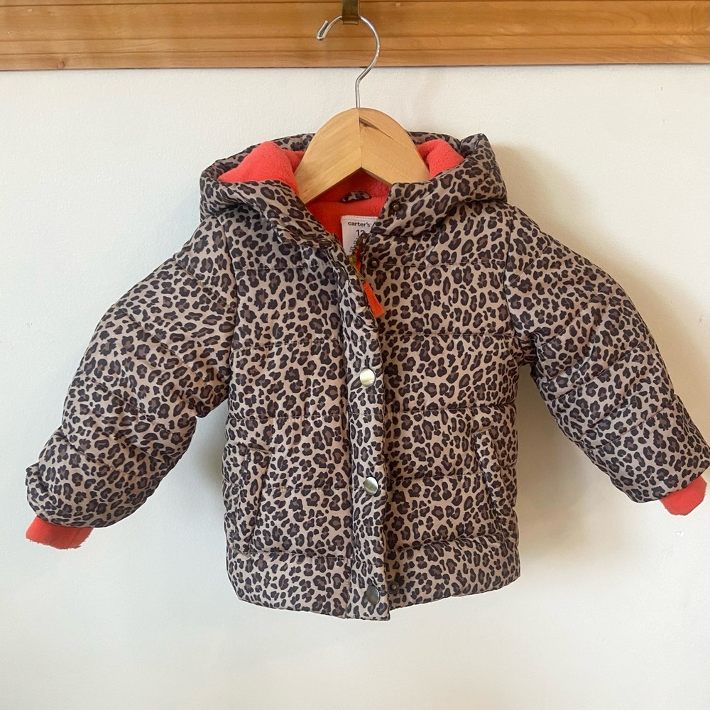 Carter's Leopard Print Puffer Jacket with Red Lining